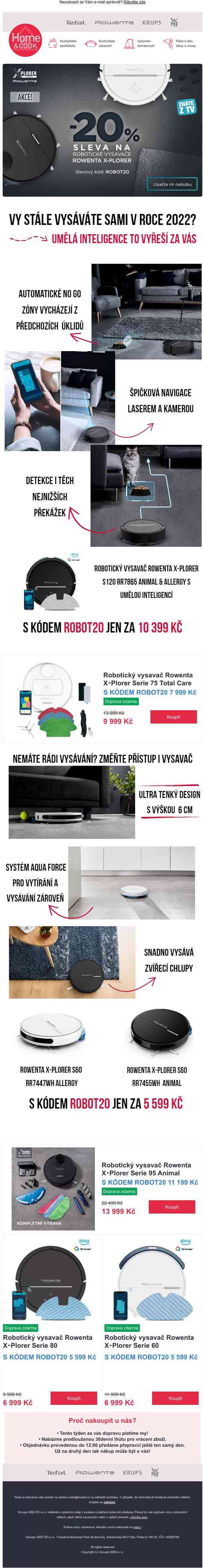 EXTRA 20% sleva na robotické vysavače