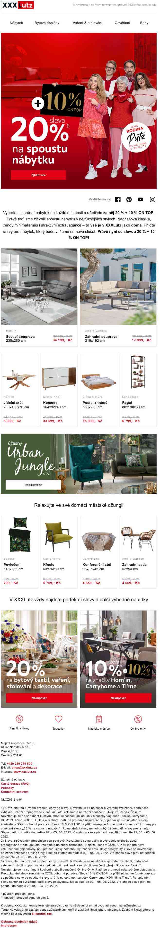 Sleva 20 % na spoustu nábytku + 10 % ON TOP