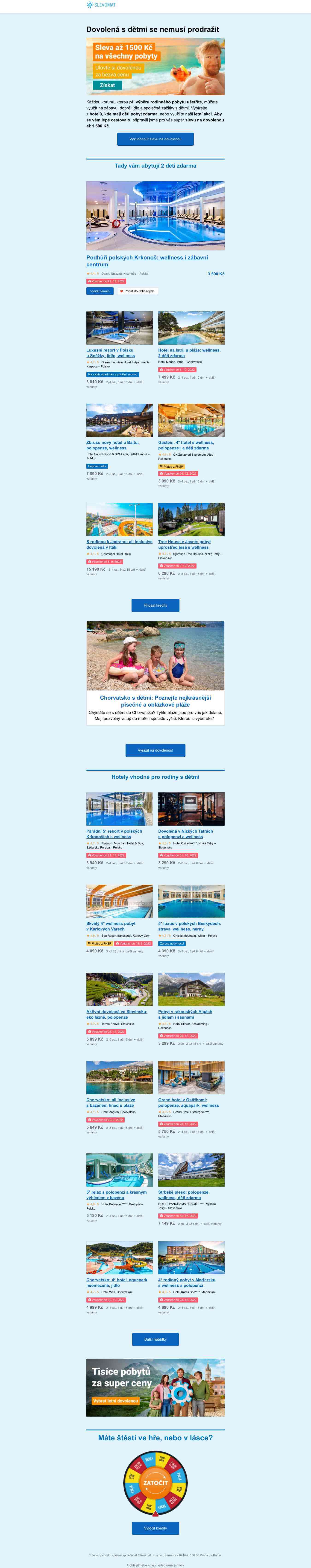 Kde ubytují děti zdarma? 👨‍👩‍👧‍👦 A na co vám dáme 1 500 Kč?