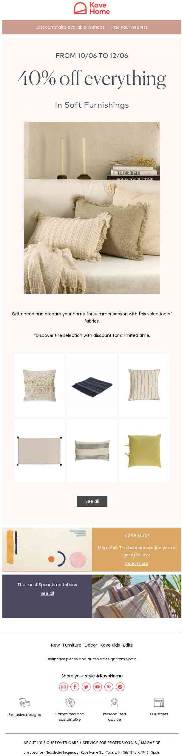 Soft furnishings at 40% off to colour your home