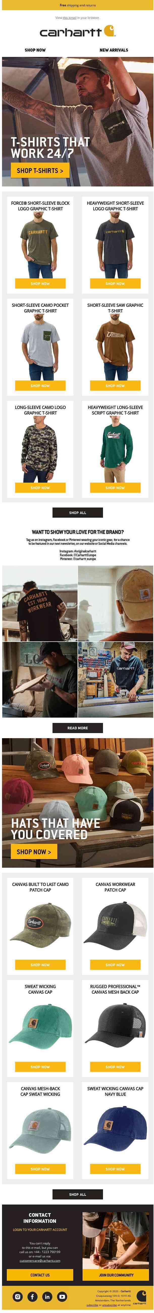 Shop t-shirts and caps for summer
