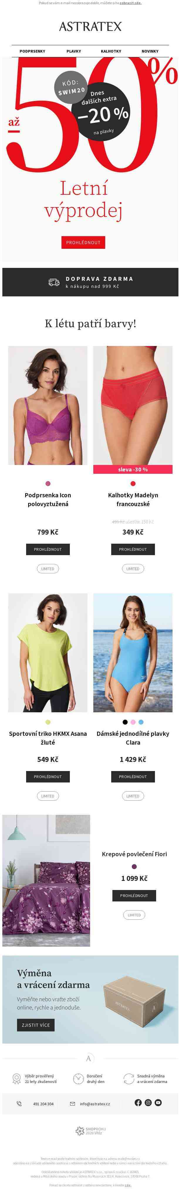 K letnímu výprodeji přidáváme další extra slevu 20 % na plavky!