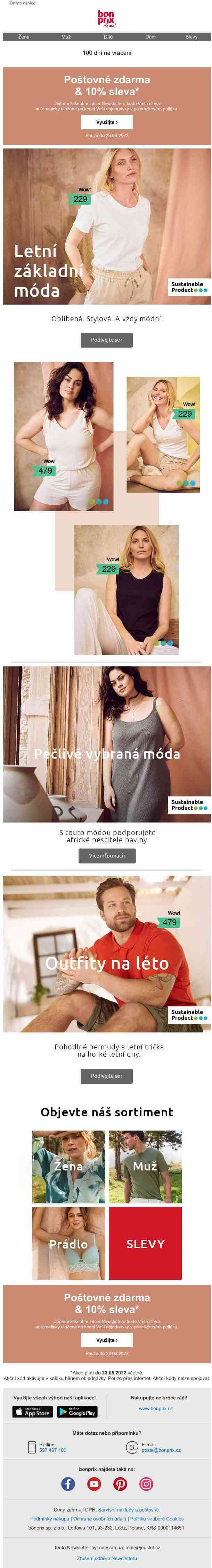 Poštovné zdarma + 10% sleva | Základní letní móda