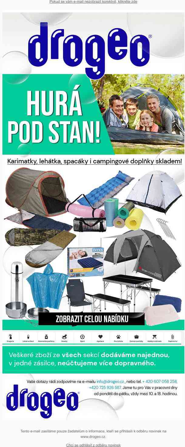 Hurá pod stan! Karimatky, lehátka, spacáky i campingové doplňky máme skladem!
