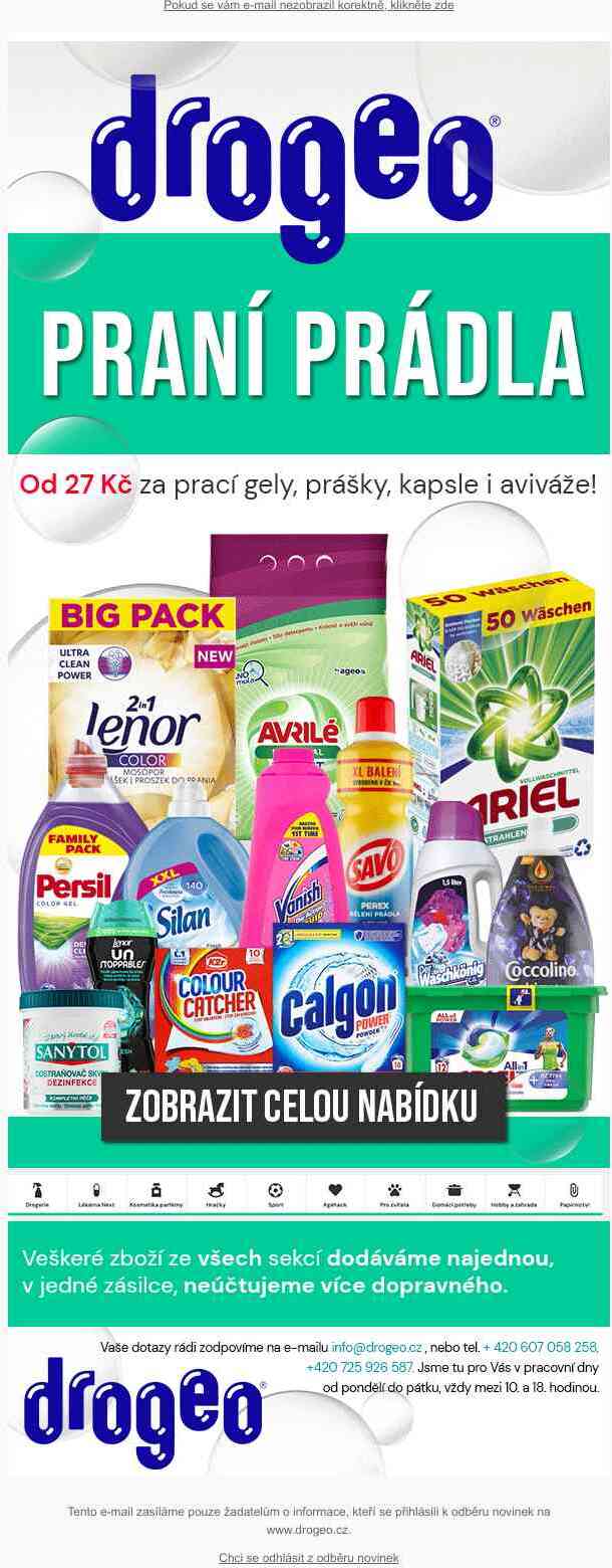 Ušetřete s námi na praní! Výprodej pracích gelů, prášků, aviváží a dalších již od 27 Kč!