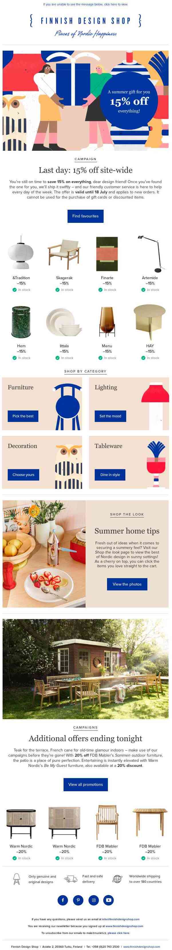 Last day: 15% off site-wide | Summer inspiration