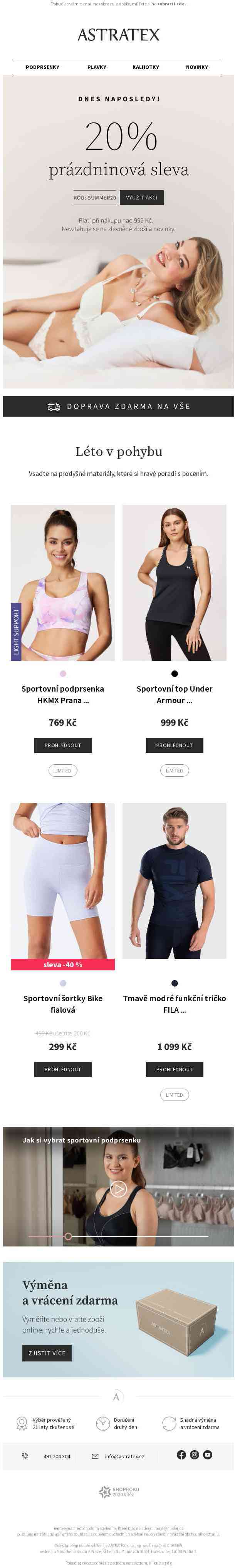 Doprava zdarma na poslední hodiny s 20% slevou.