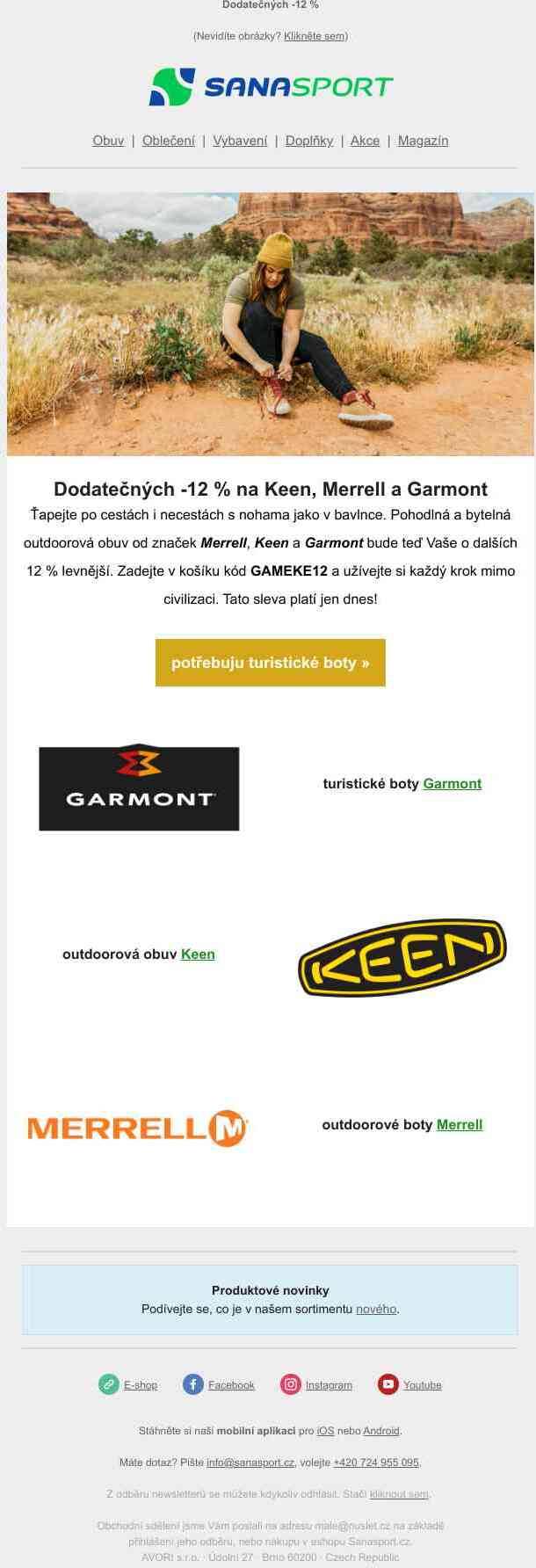 -12% na outdoorovou obuv Merrell, Keen, Garmont