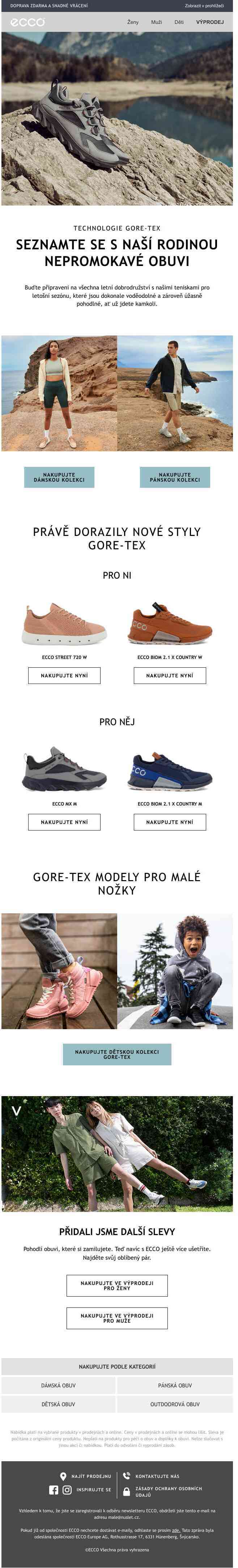 Udržte svá chodidla na výletech v suchu díky technologii GORE-TEX.