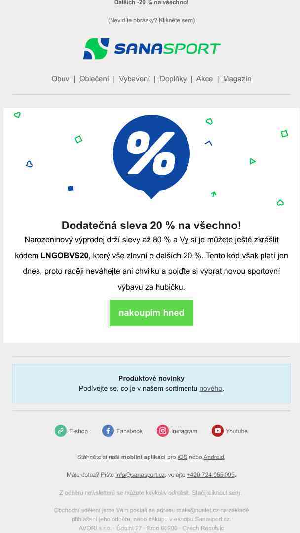 Slevy až 80 % ještě zlepší kód na dalších -20 %