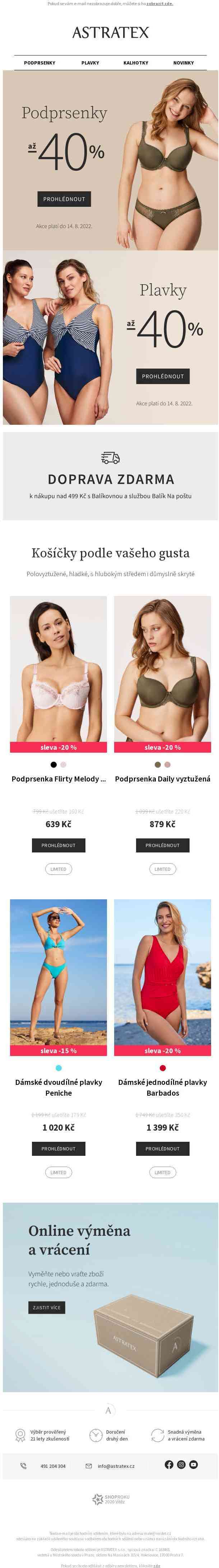 Podprsenky a plavky až o 40 % levnější! Navíc s dopravou zdarma.