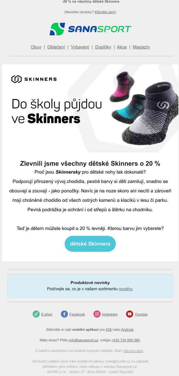 -20 % na všechny dětské Skinners - děti si je zamilují