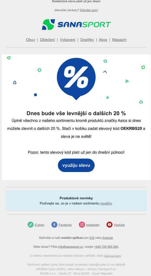 Využijte dodatečnou slevu 20 % na sportovní výbavu