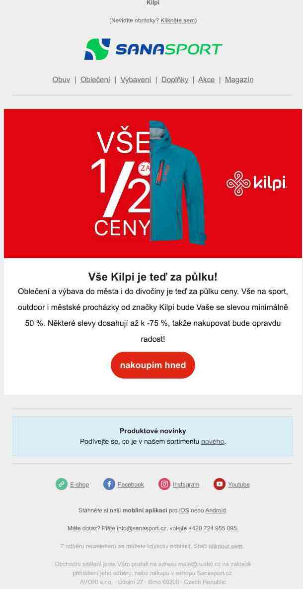 -50 % na vše od Kilpi stále frčí. Slevy jsou i mnohem vyšší