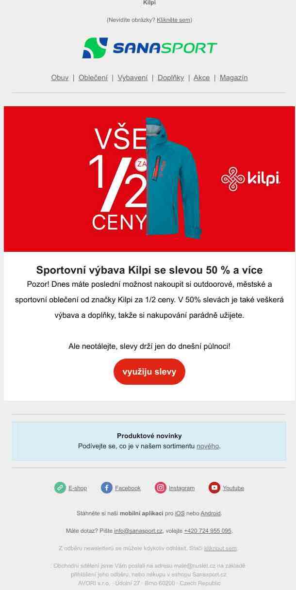 Slevy 50-75 % na značku Kilpi již brzy skončí!