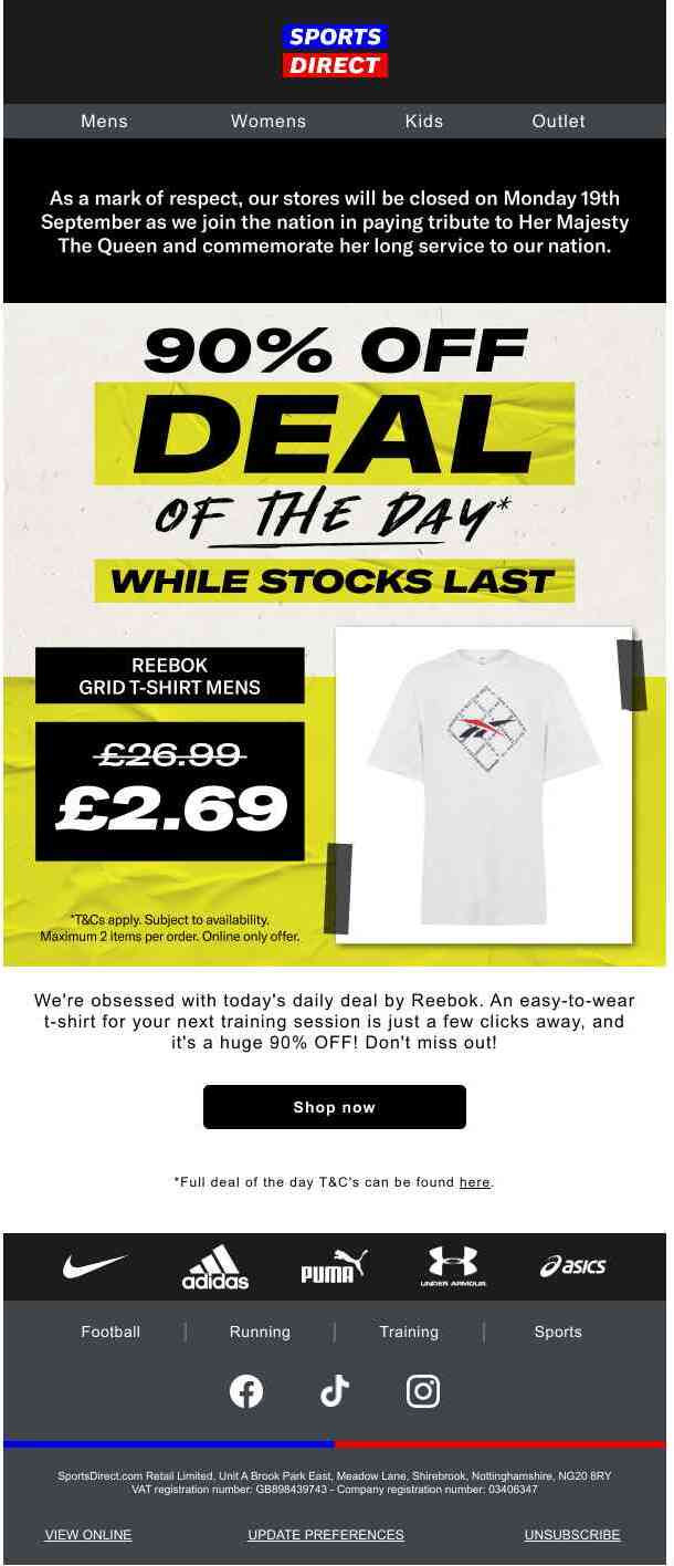 90% off DEAL! 🤯 Reebok T-shirt Now £2.69