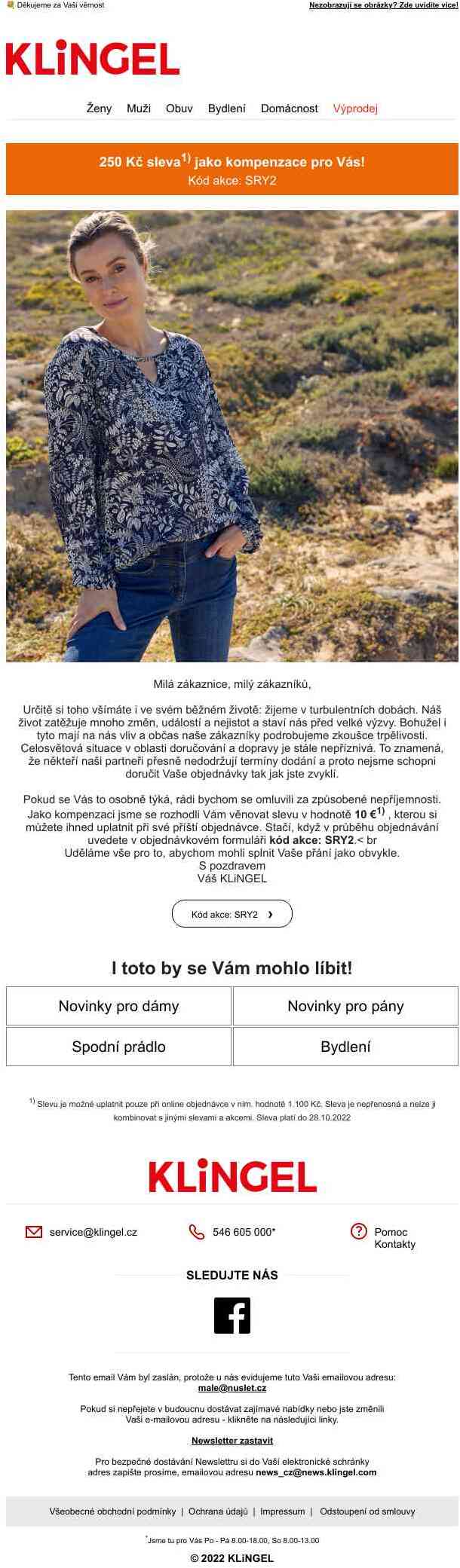 250 Kč sleva jako kompenzace pro Vás!