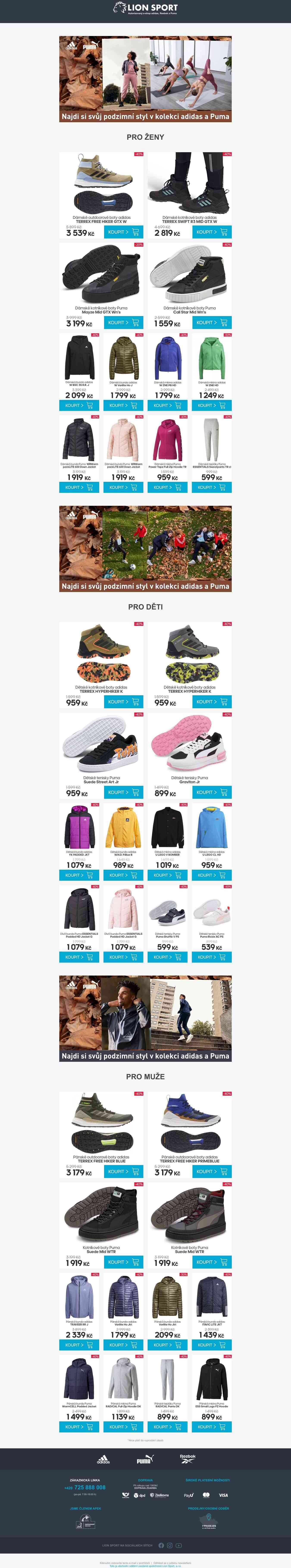 Běžecké a tréninkové oblečení adidas/Puma - sleva 20-40%