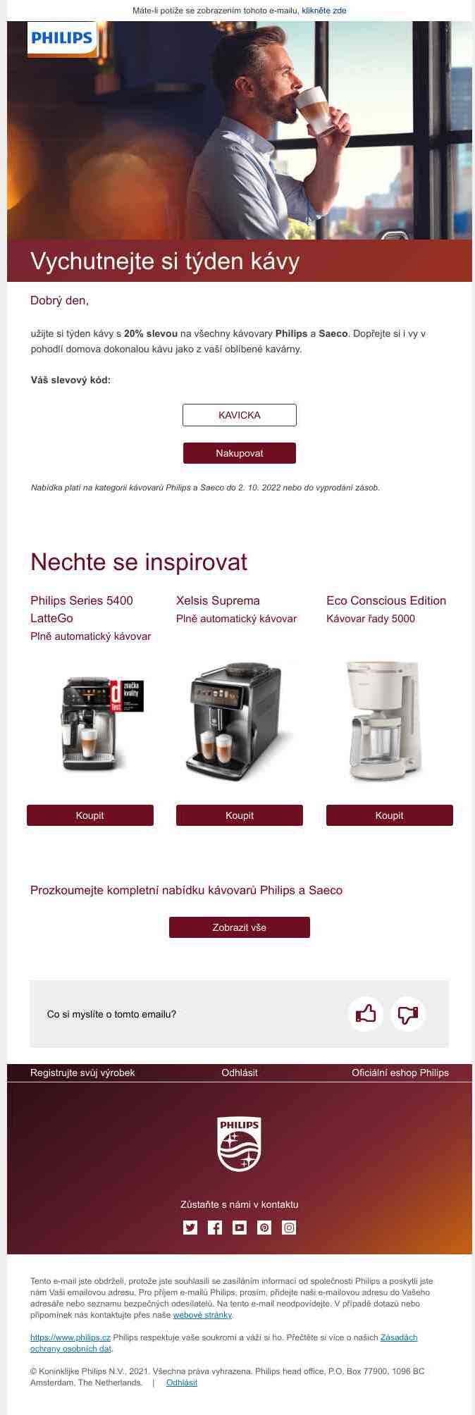 Získejte slevu 20 % na kávovary Philips a Saeco ☕