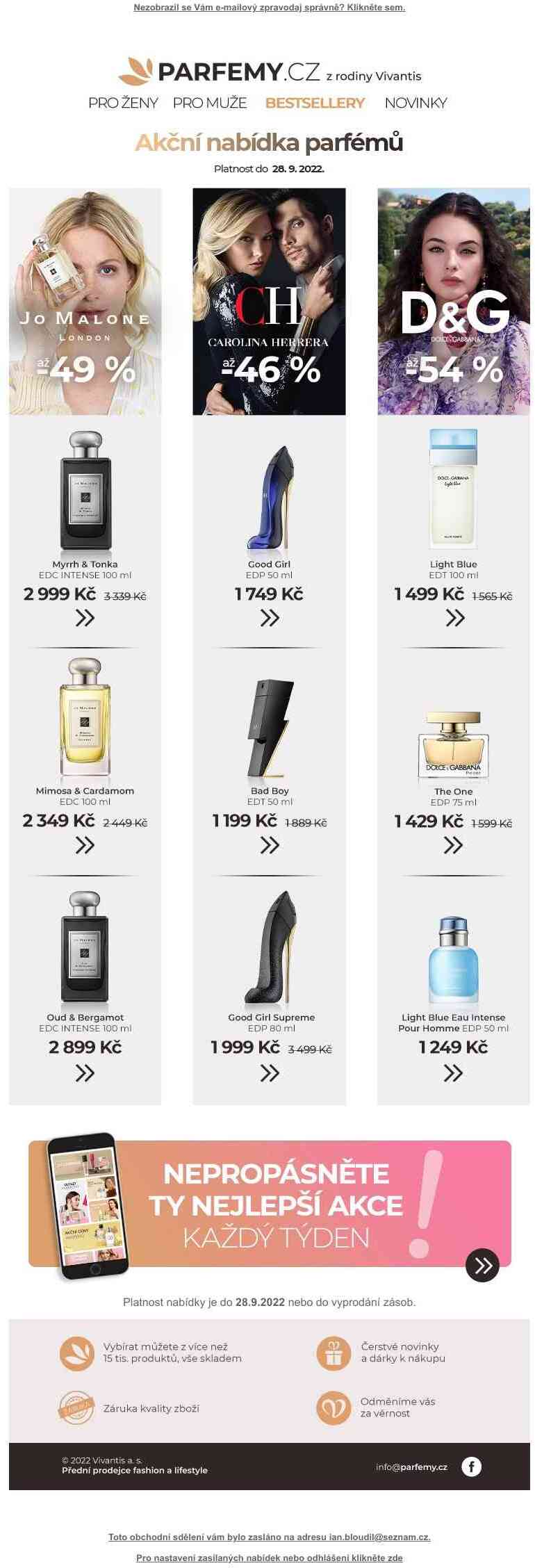 Super akční ceny | Dolce & Gabbana až -54 %, Carolina Herrera až -46 % a Jo Malone až -49 %