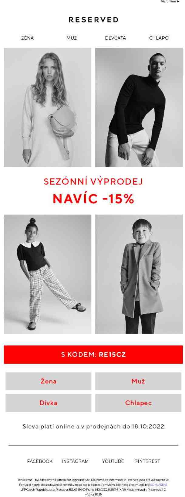 NAVÍC -15% s kódem: RE15CZ 📣 Sezónní výprodej stále probíhá!