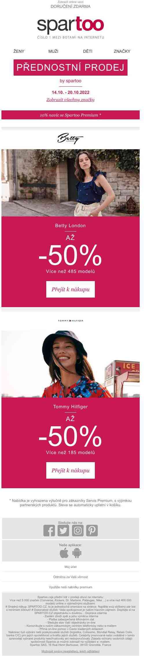 EXKLUZIVNĚ! 7 DNÍ PROMO AKCÍ! Až -50% na značky Betty London a Tommy Hilfiger s doručením zdarma