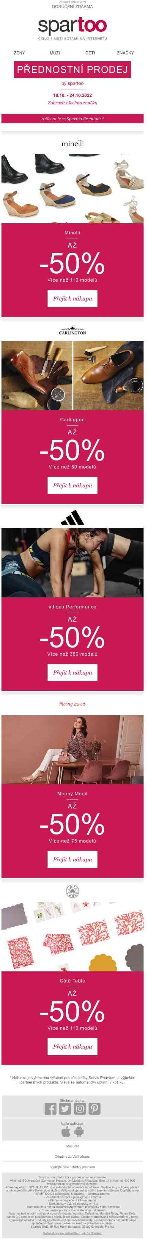 Chcete si udělat radost? Až -50% na Minelli, Carlington, adidas Performance, Moony Mood a Côté Table s doručením zdarma