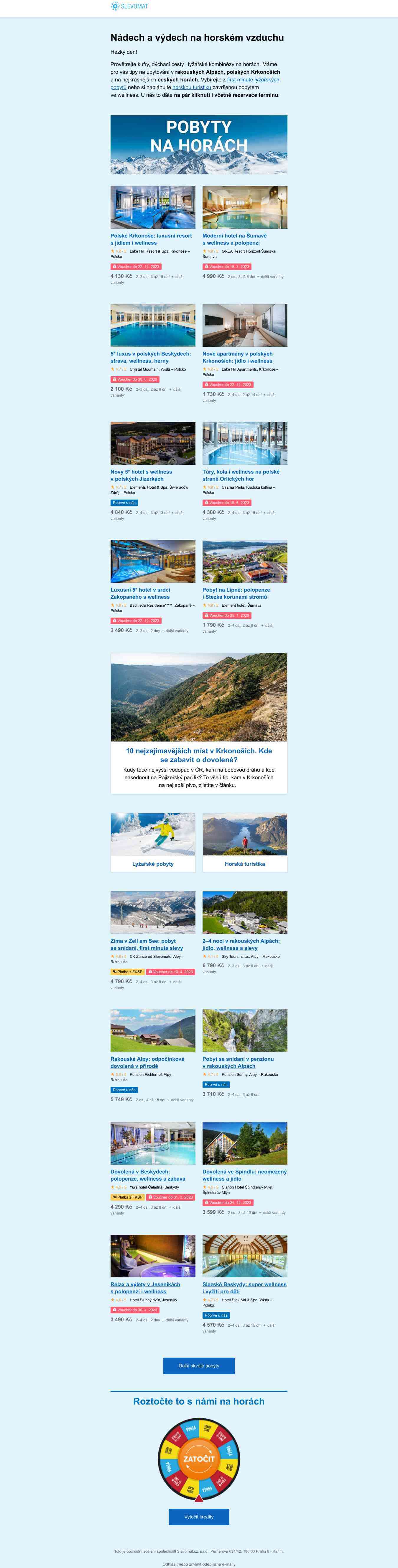 Otevřete mail plný vířivek, turistiky i lyžování