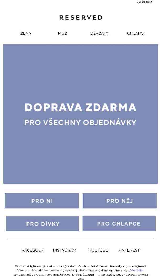 Doprava zdarma pro všechny objednávky