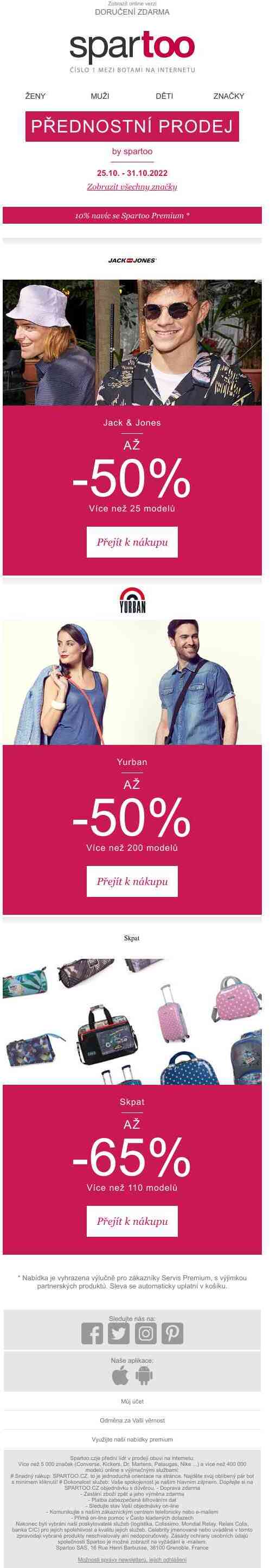 Udělejte si radost na Spartoo, slevy až -50% na Jack & Jones, Yurban a Skpat s doručením zdarma