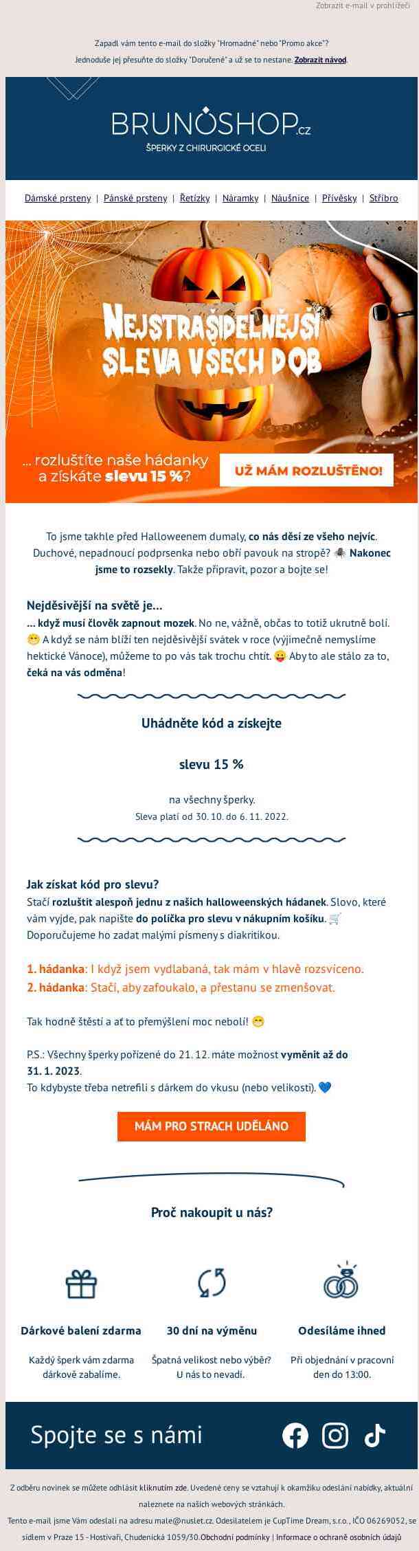 Necháte se vystrašit 15% slevou na cokoliv? 👻