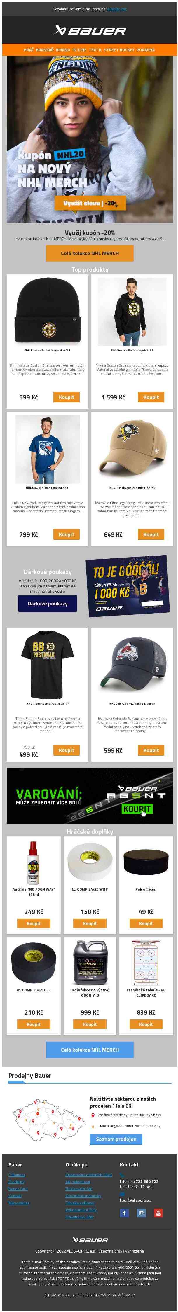 🔥 HIT: Kupón -20% na nový NHL MERCH jen do neděle 6.11.vč!