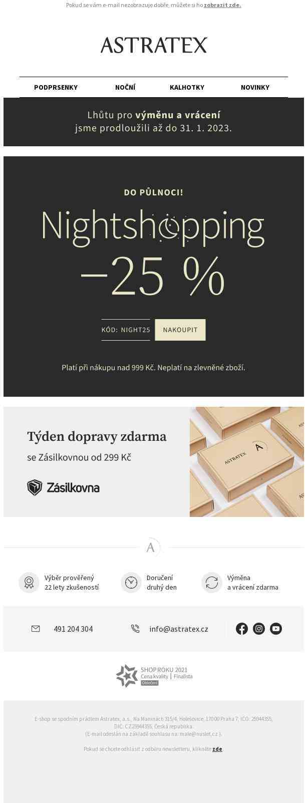 NIGHTSHOPPING sleva 25 % a doprava zdarma.