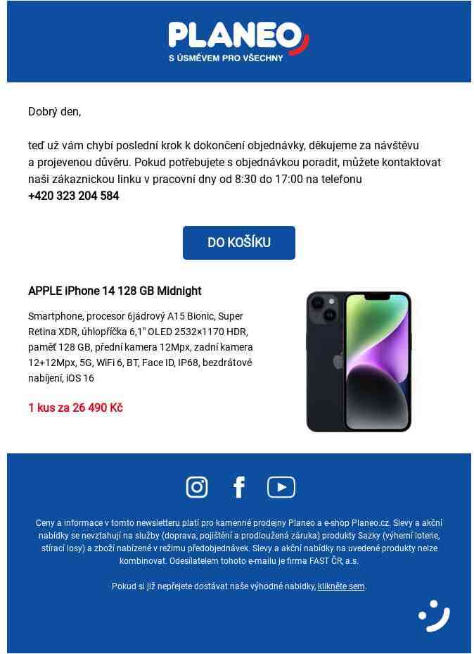 Pozor, zapomněli jste si něco v košíku!