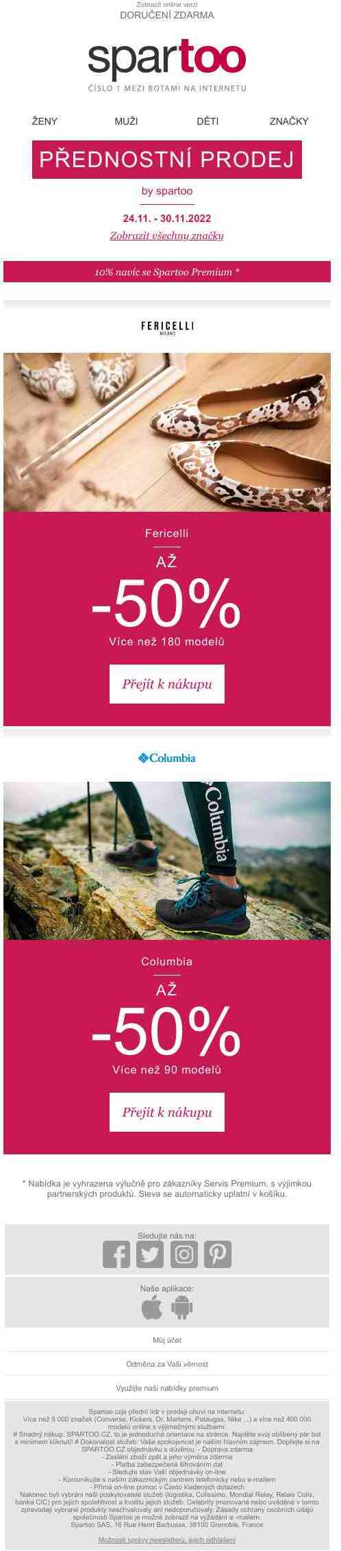 Je to bláznivé, slevy až -50% na Fericelli a Columbia s doručením zdarma