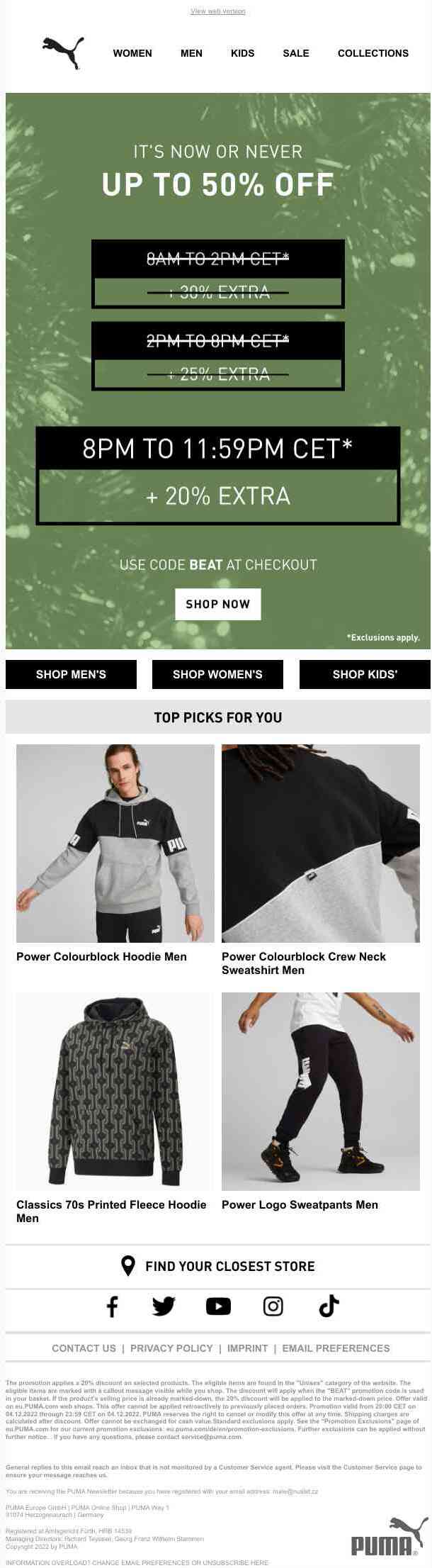 Up To 50% + 20% OFF* Ends Tonight. Heads Up!