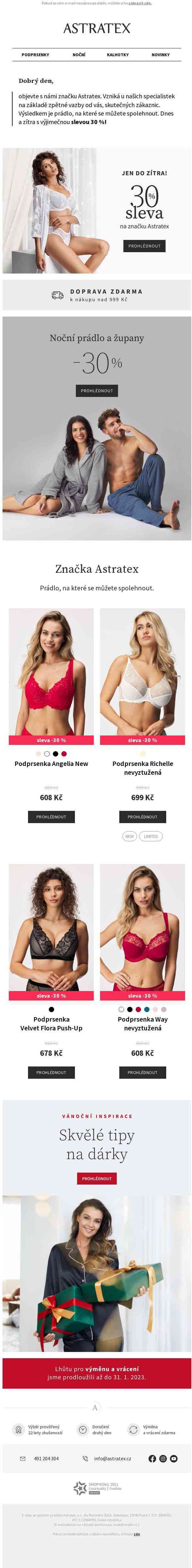 30% sleva na značku Astratex, noční prádlo i župany.