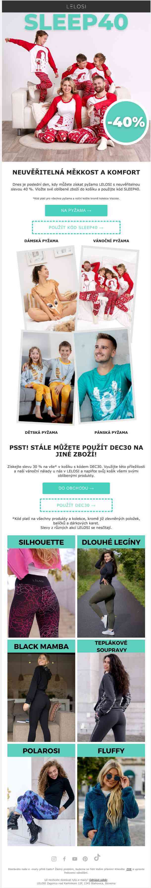 Poslední šance získat 40 % slevu na
 pyžama!