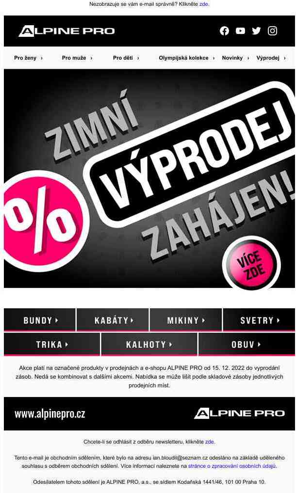 Zimní výprodej v ALPINE PRO zahájen