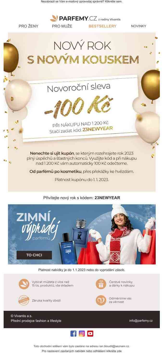 Novoroční sleva 100 Kč při nákupu nad 1200 Kč