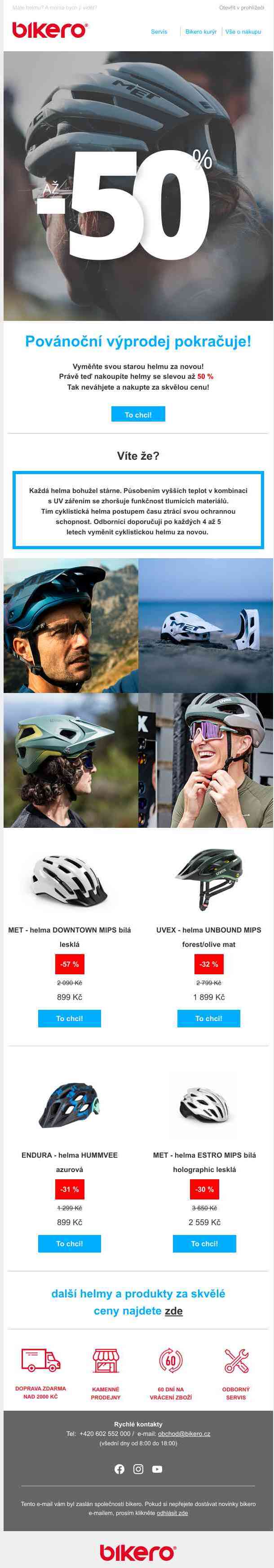 Sleva až  50 % na cyklistické helmy