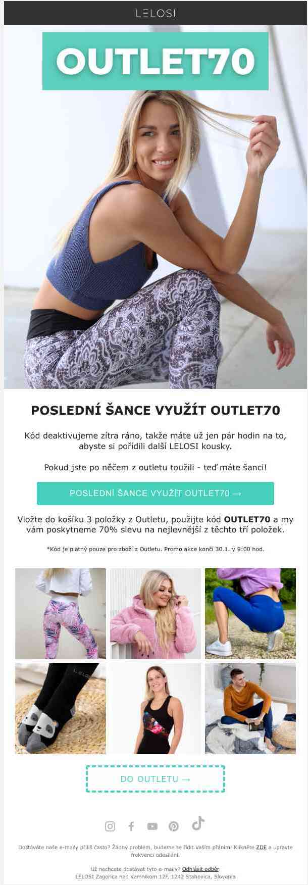 Zdravíme Vás, vaše poslední šance využít kód OUTLET70!