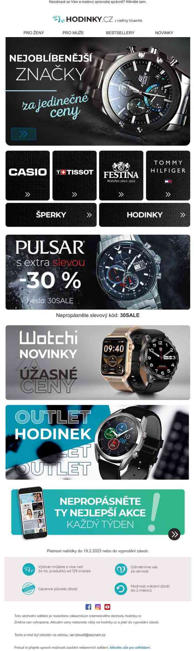 Sleva 30 % na hodinky PULSAR >> Akce, která vás dostane