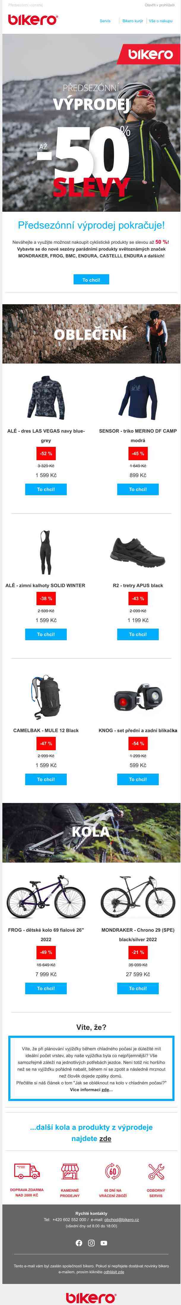 🚴‍♂ Slevy až 50 %! Předsezónní výprodej pokračuje.