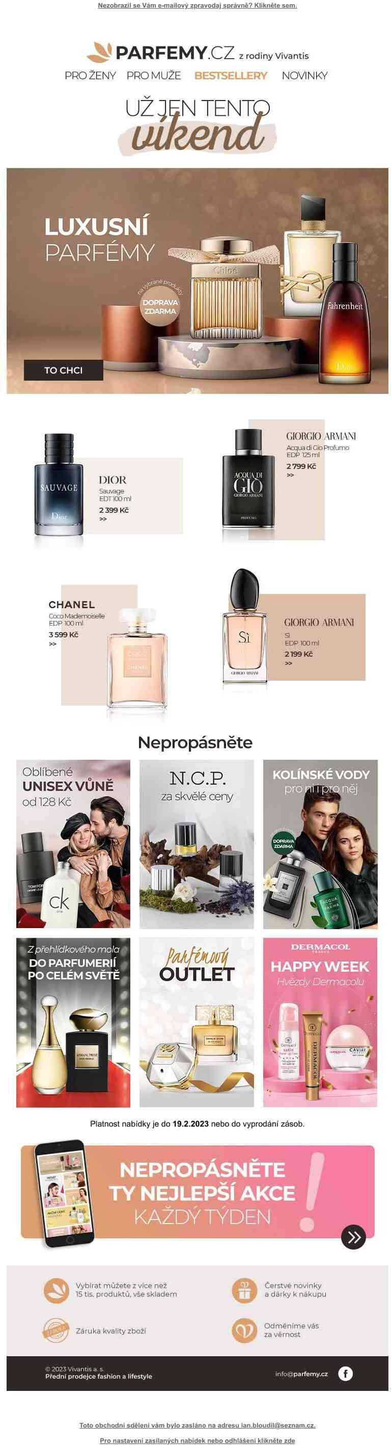 Už jen do neděle luxusní parfémy za skvělé ceny + doprava ZDARMA na vybrané vůně