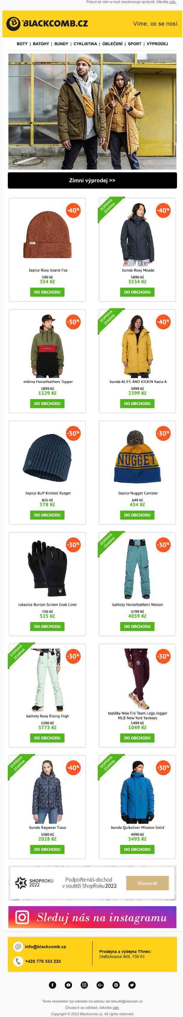 Zimní výprodej fičí 🏂 sleva od 30 % na zimní bundy, čepice, kalhoty, mikiny, rukavice.