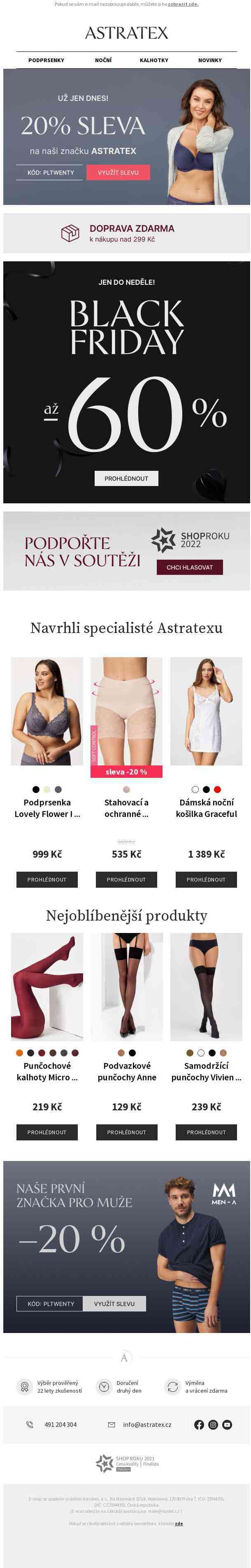 Už jen dnes! −20 % na prádlo značek Astratex a MEN-A.