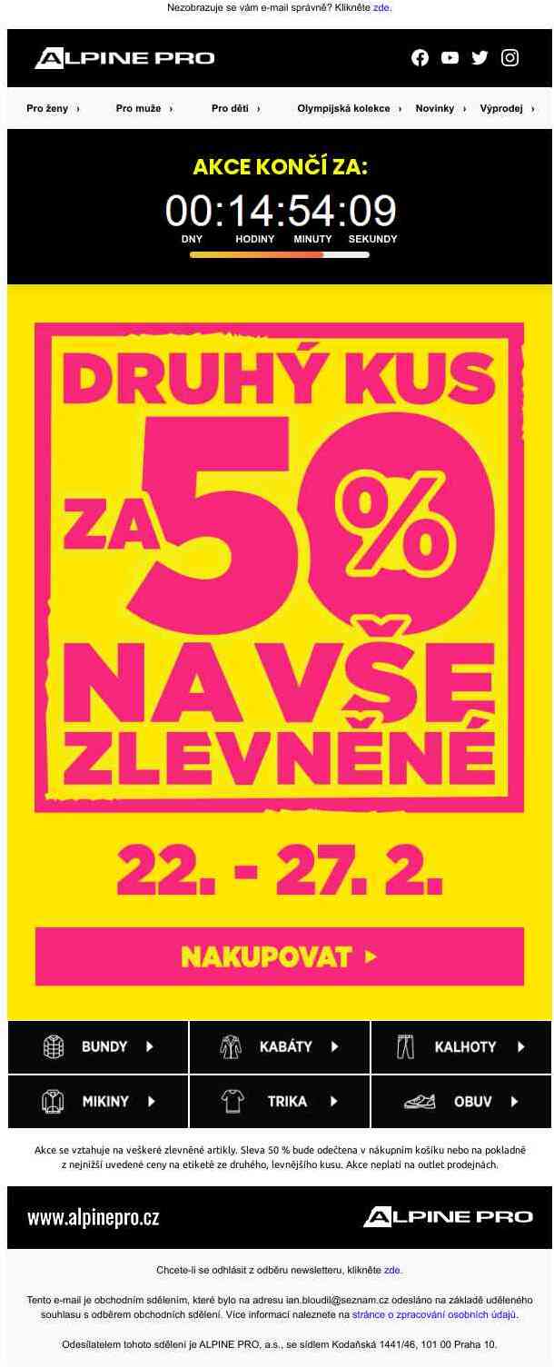 📣Už jen pár hodin! Využijte 50% slevu na druhý kus