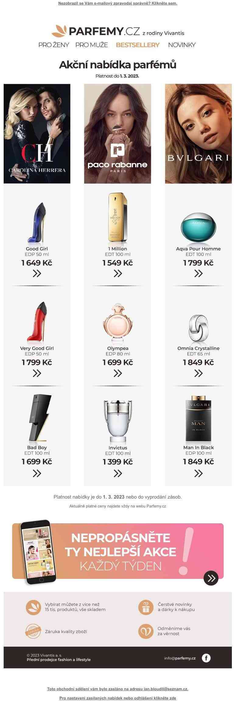 Parfémy Carolina Herrera, Paco Rabanne a Bvlgari za skvělé ceny ♥