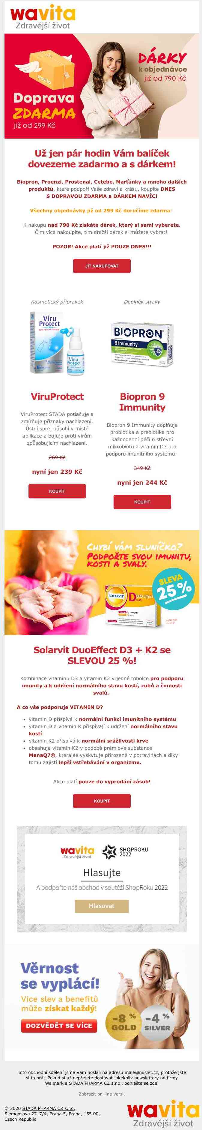 Jen dnes! Doprava zdarma a dárek navíc!